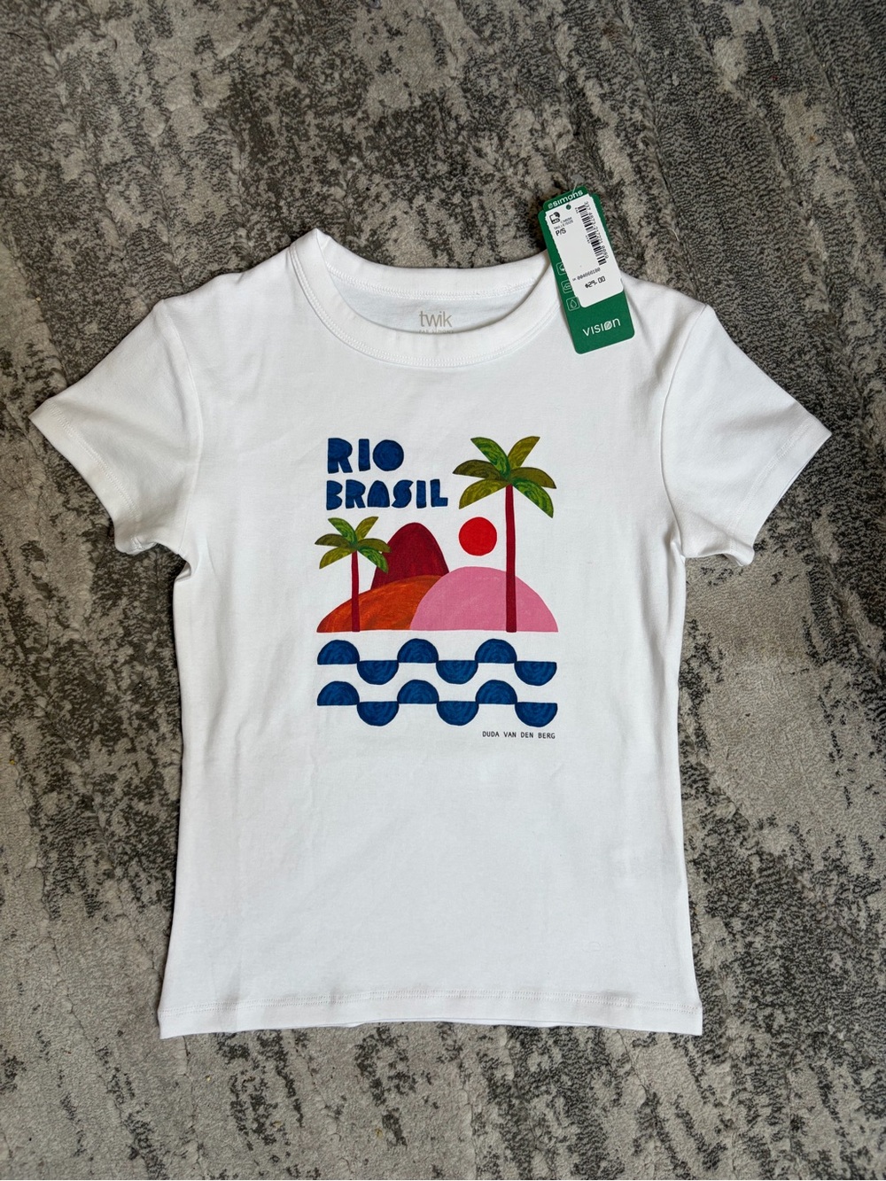 twik White Short Sleeve Rio Brasil Graphic Tee with Multicolor Print